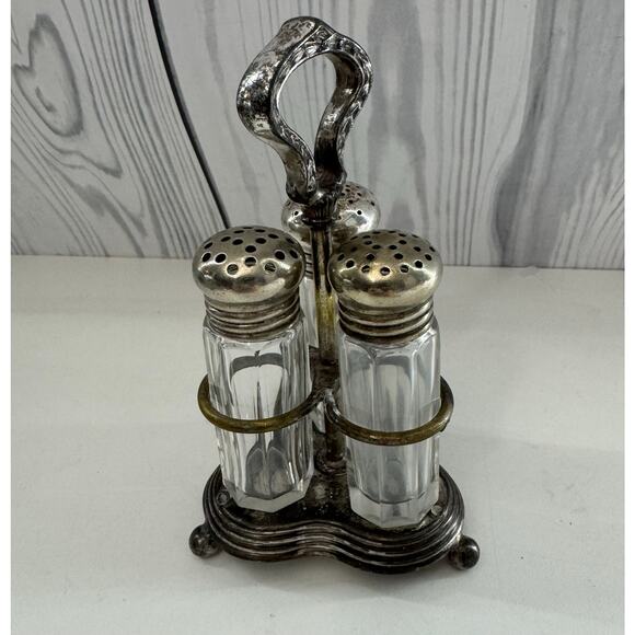 Vintage Wallace Bros Co Silver Plated Three Piece  Salt Pepper Shakers Set - Picture 1 of 8